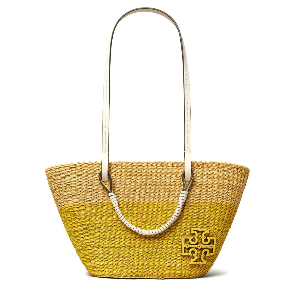 Tory Burch Women's Small Ella Straw Striped Basket Tote - Natural/Banana Yellow